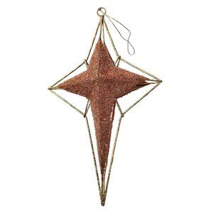 Rose Gold Beaded Star Ornament Metal Frame Geometric 3D Hanging Christmas Decor